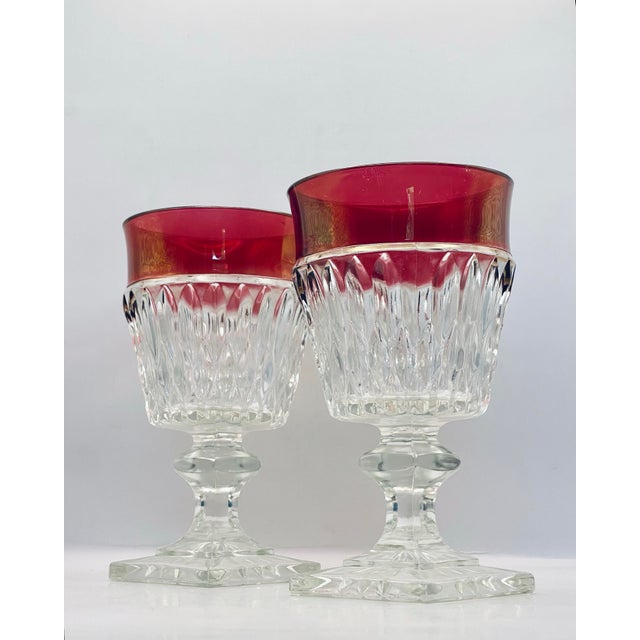 1960s Ruby Rimmed Water Goblets- A Pair For Sale - Image 4 of 9