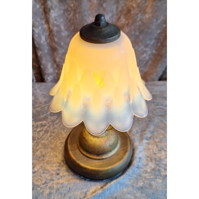 Vintage Table Lamp with Metal Base and Relief Glass Shade, 2000s For Sale - Image 3 of 7