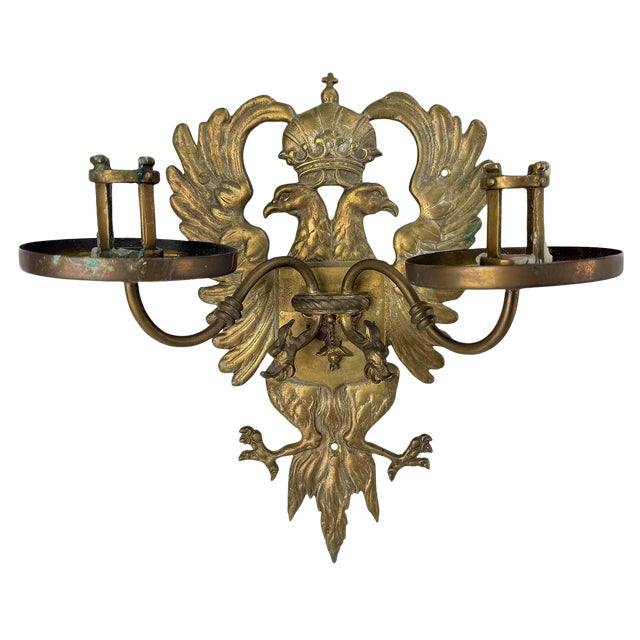 Continental Cast Brass Crowned Double-Headed Eagle & Dragon Candle Sconces — Pair, Attributed to the 19th Century For Sale - Image 4 of 18