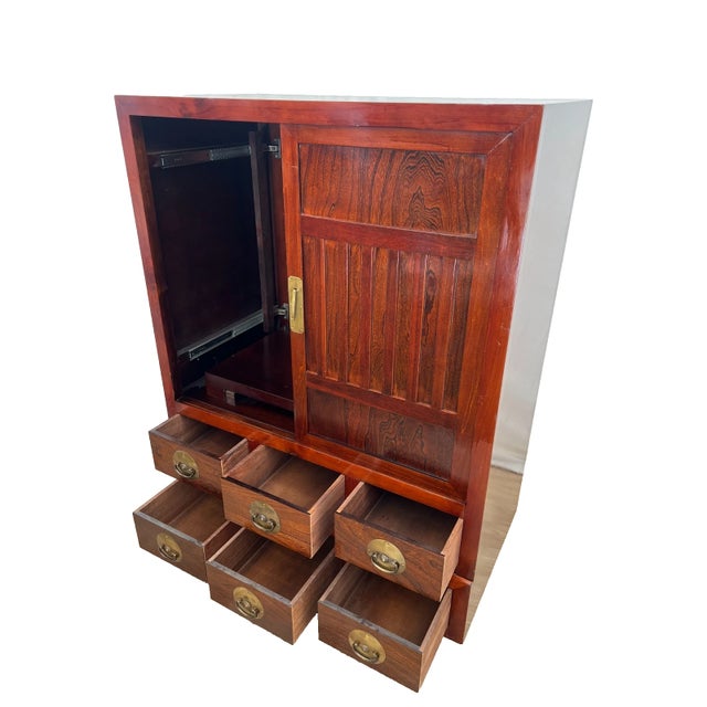 Brown 1990s Japanese Tansu Style Chest Cabinet Stacking Six Drawers Pull Out Armoire Shelf For Sale - Image 8 of 16