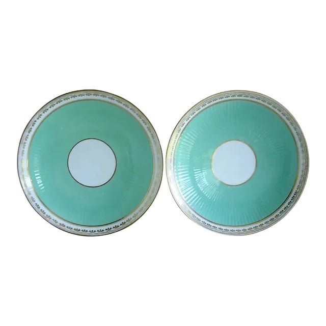 1850 Antique English Minton Porcelain Ribbed Turquoise Serving Plates - A Pair For Sale