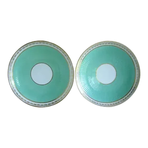1850 Antique English Minton Porcelain Ribbed Turquoise Serving Plates - A Pair