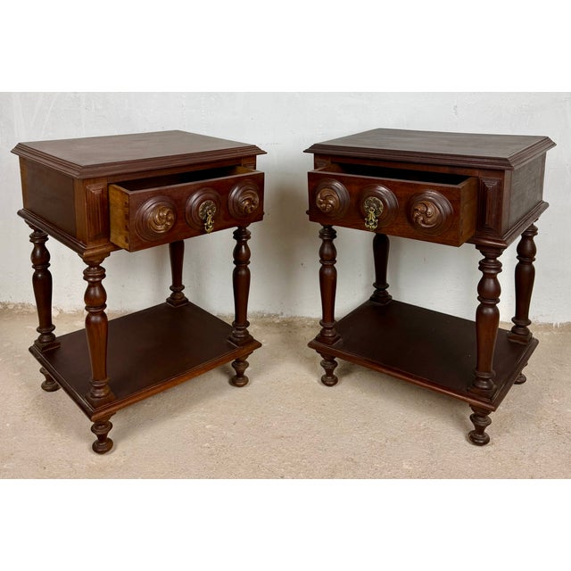 Spanish Carved Wood Nightstands, 1930, Set of 2 For Sale - Image 10 of 13