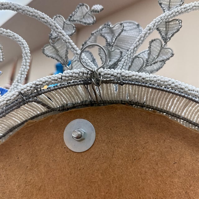 Hand Beaded Oval Mirror With Wired Floral Embellishments For Sale - Image 9 of 9