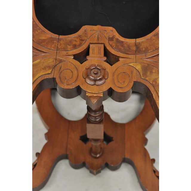 Antique Eastlake Victorian Burl Walnut Carved Curule Footstool Ottoman Stool For Sale - Image 11 of 11