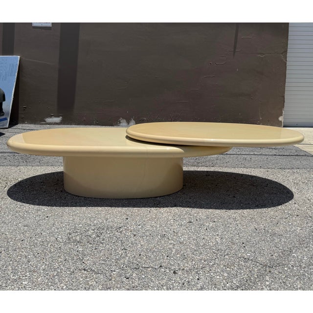 1980s Postmodern Lacquer Goatskin Extendable Swivel Top Coffee Table For Sale - Image 9 of 11