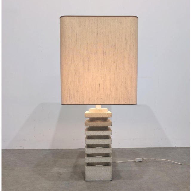 Beige Large Vintage Brutalist Lamp in Limestone, 1970s For Sale - Image 8 of 8