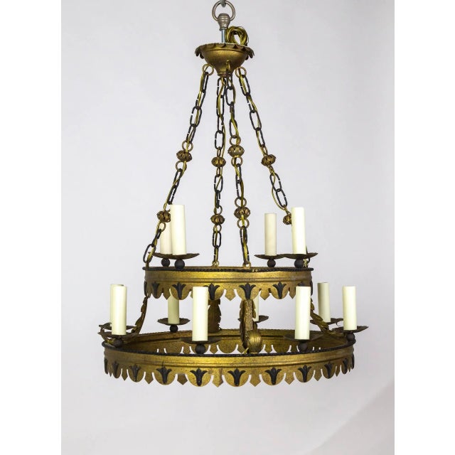 Mid 20th Century Tudor Style 2-Tier Tole Ring Chandelier For Sale - Image 12 of 12