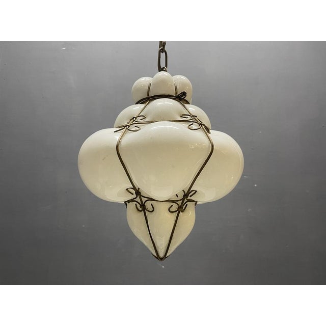Glass Wrought Iron and White Murano Glass Pendant Light, 1960s For Sale - Image 7 of 17