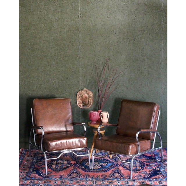 1940s Art Deco Style Pair of Chromecraft Brown Chairs For Sale - Image 17 of 17