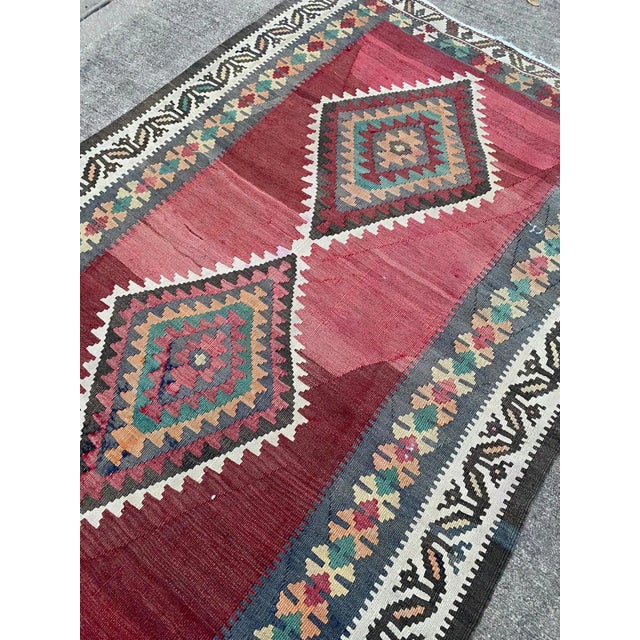 Vintage Turkish Tribal Coral Color Handmade Kilim Runner Rug For Sale In Houston - Image 6 of 10