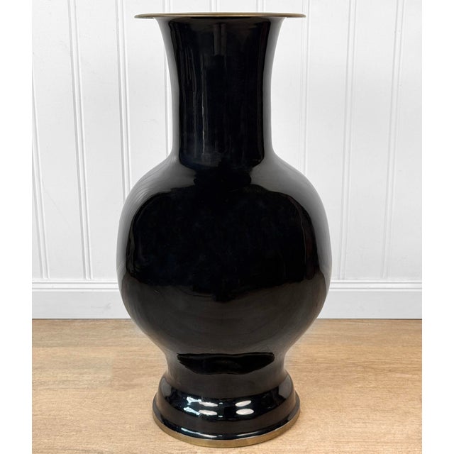 Vintage 28" Chinese Black Enamel Mother of Pearl Peacock Floor Vase For Sale - Image 4 of 9