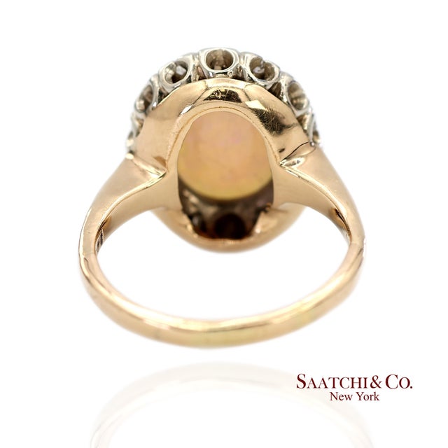 13k White and Yellow Gold Vintage Natural Diamond and Natural Opal Ring For Sale - Image 4 of 12