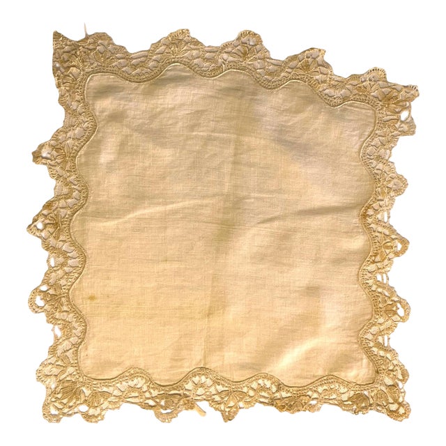 Antique Lace Doily Brussels Lace Late 19th Early 20th Century Farmhouse Primitive Victorian Edwardian For Sale