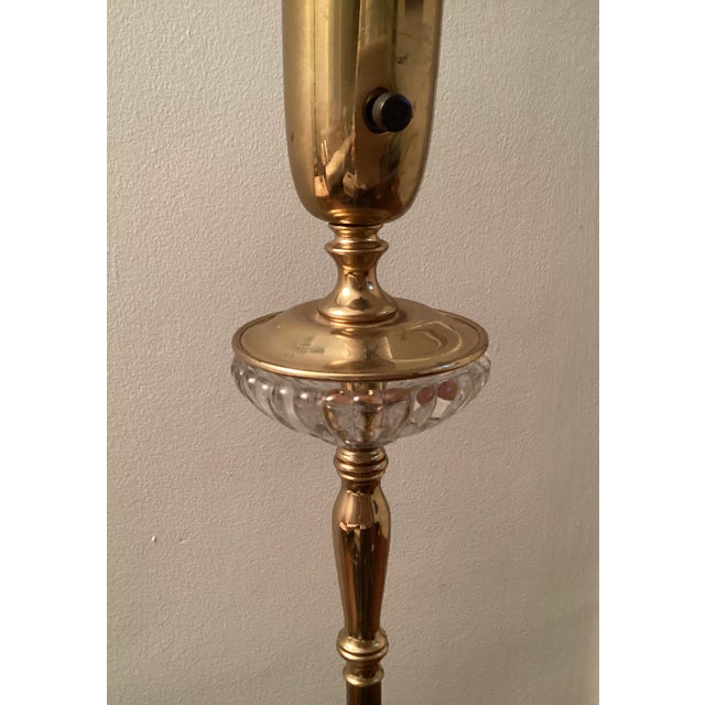 Brass Vintage Torchiere Brass Floor Lamp With Milk Glass Shade For Sale - Image 8 of 16