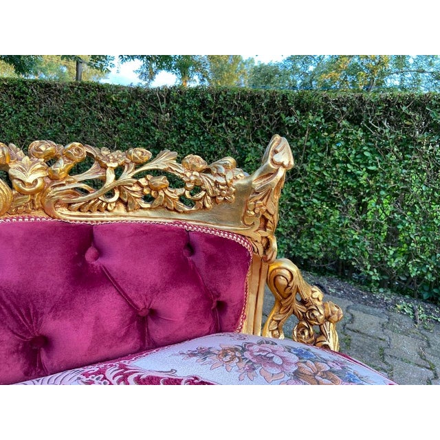 Red Late20C French Artisan Louis XVI Style Gold Red Beech Settee For Sale - Image 8 of 14