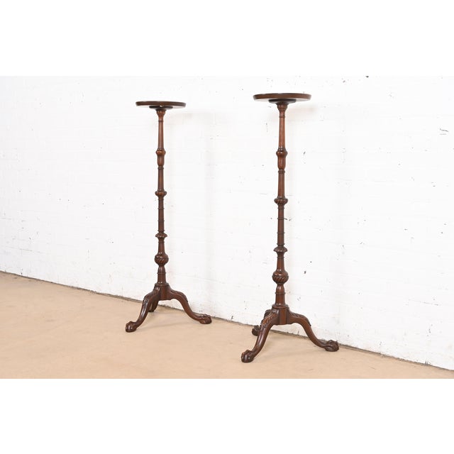 English Imperial Furniture Chippendale Carved Mahogany Pedestal Plant Stands, Pair For Sale - Image 3 of 12