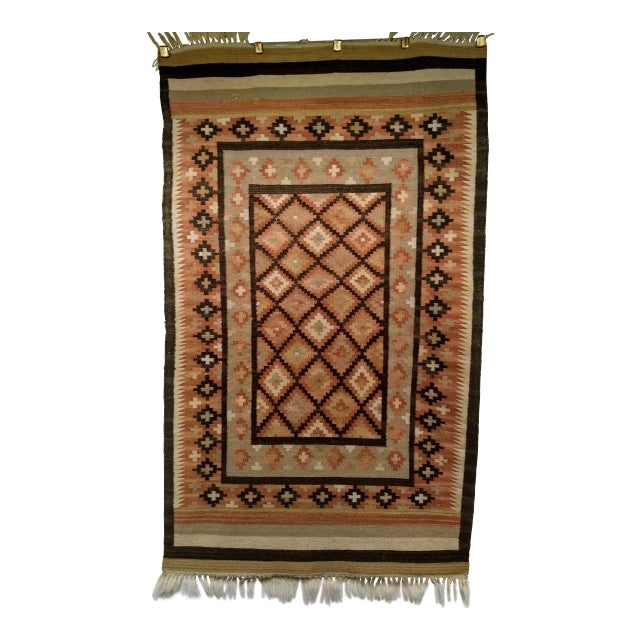 Vintage American Southwestern Kilim Rug, Handwoven Wool, Geometric Pattern, 3x5 For Sale