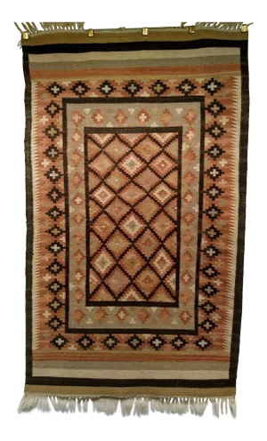 Vintage American Southwestern Kilim Rug, Handwoven Wool, Geometric Pattern, 3x5