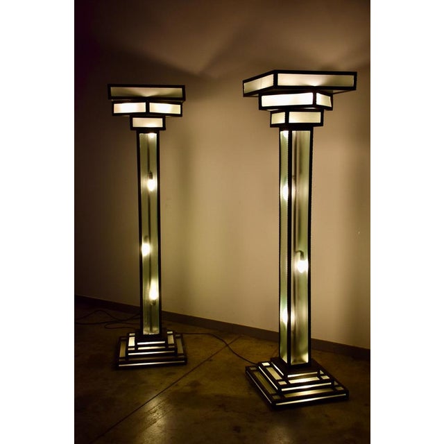 1930s Large Art Deco Floor Lamps Hotel Hammered Iron and Glass, France, 1930s, Set of 2 For Sale - Image 5 of 18