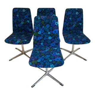 Danish Swivel Dining Chairs in Flower Power Fabric, 1960s) Set of 4 For Sale