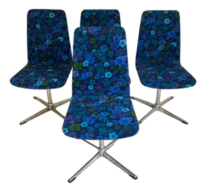 Danish Swivel Dining Chairs in Flower Power Fabric, 1960s) Set of 4