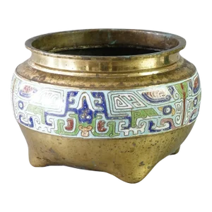 Asian Bronze & Enamel Footed Jardiniere 20th Century