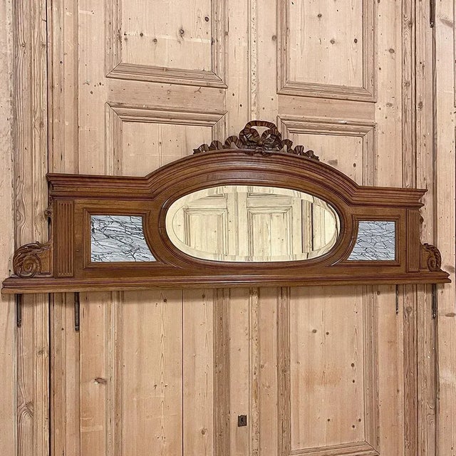 Antique French Louis XVI Walnut Mantel Mirror With Marble Insets For Sale - Image 9 of 9