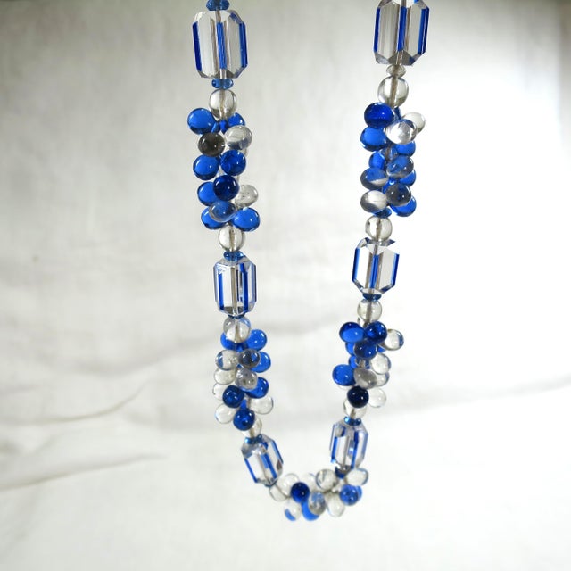Glass Vintage Art Deco Sapphire Optical Glass Necklace 1930s For Sale - Image 7 of 10