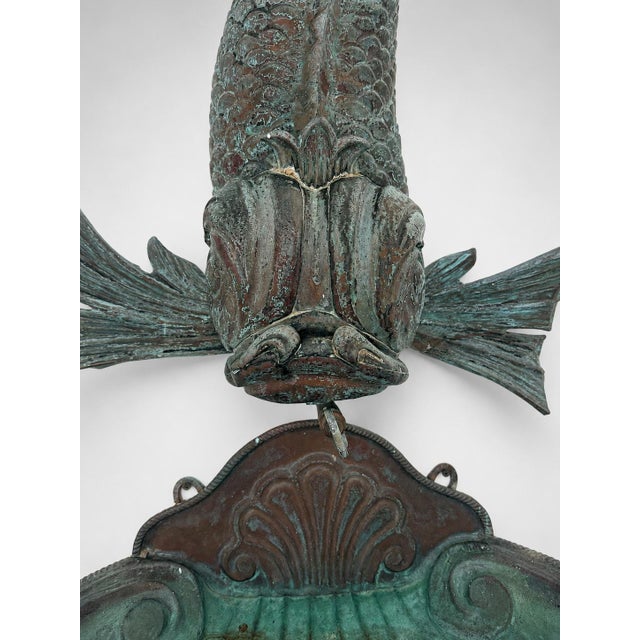 Italian Verdigris Copper Dolphin Lavabo With Shell Basin C. 1900 For Sale In Providence - Image 6 of 11