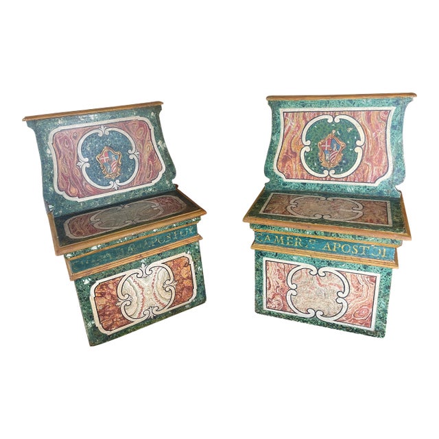 Italian Polychrome Painted Benches, a Pair For Sale