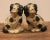 Vintage pair of Staffordshire dog figurines. Hand painted black spots and basket flowers with gilt detailing in the collar...