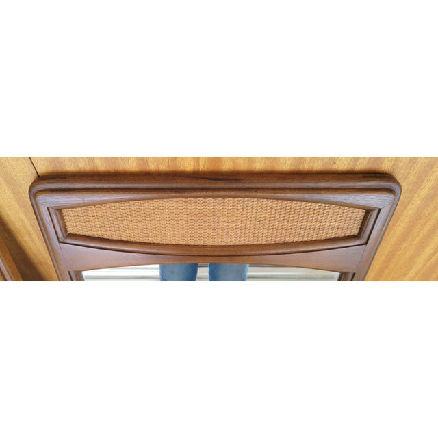 1960s Pair of Walnut and Rattan Wall Mirrors by Lane Rhythm Collection For Sale - Image 5 of 11