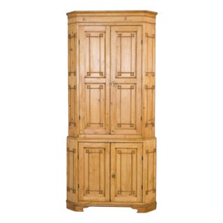 19th Century Tall Danish Pine Corner Cabinet For Sale