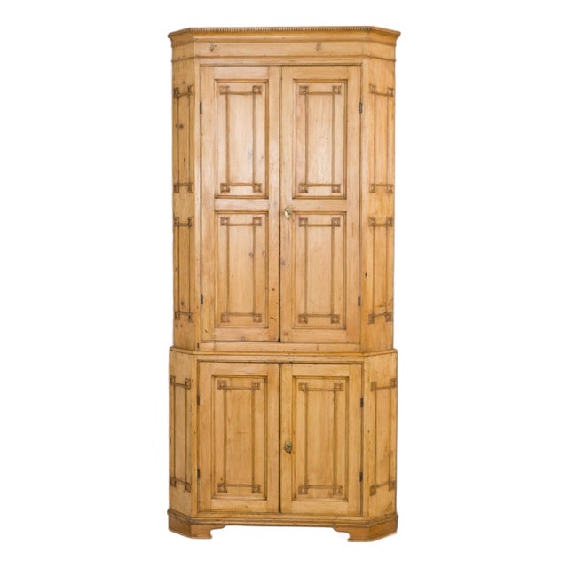 19th Century Tall Danish Pine Corner Cabinet For Sale