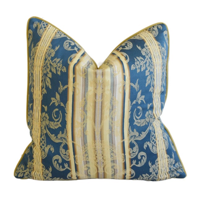 Early 21st Century Old World Weavers Blue & Gold Feather/Down Pillow 22" Square For Sale - Image 5 of 7