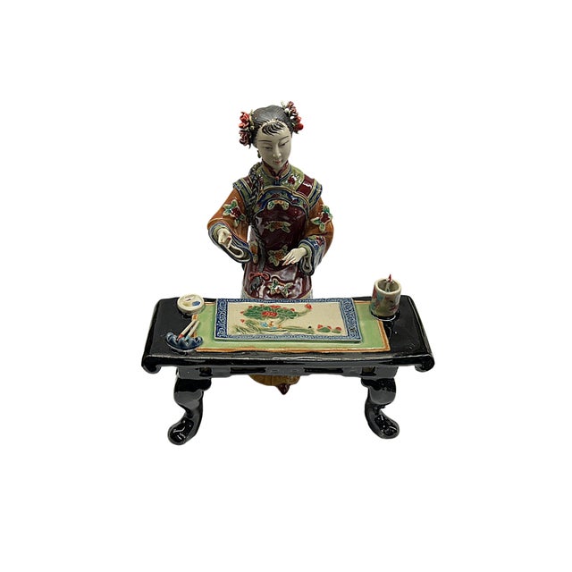 Asian Chinese Porcelain Qing Style Dressing Painting Lady Figure For Sale - Image 3 of 5