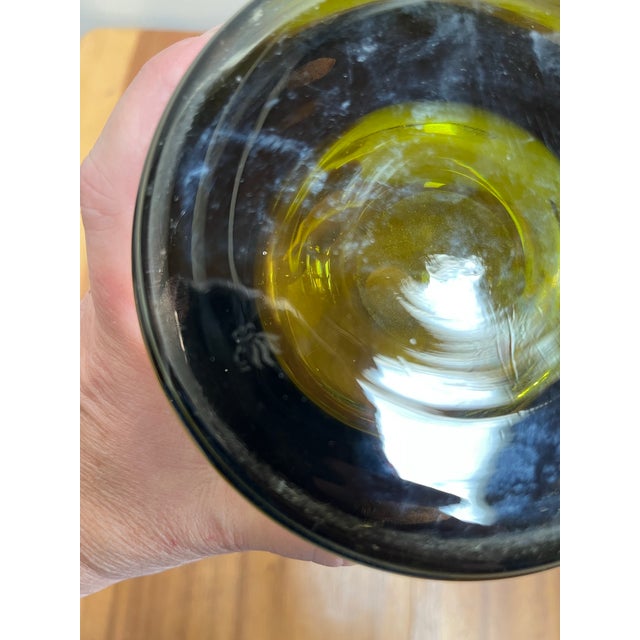 Glass Olive Leaf Design Organic Modern Hand Cut Cylinder Vase With With Artist Mark For Sale - Image 7 of 7