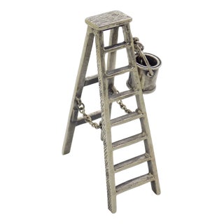 Large Vintage Italian Handmade Sterling Silver and Wooden Ladder Figurine with Bucket, Tuscany, Italy, 1970s For Sale