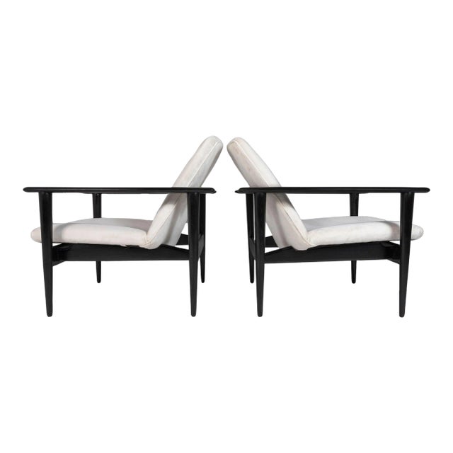 Ebonized Danish Modern Lounge Chairs Attributed to Hans Wegner - Newly Upholstered - A Pair For Sale