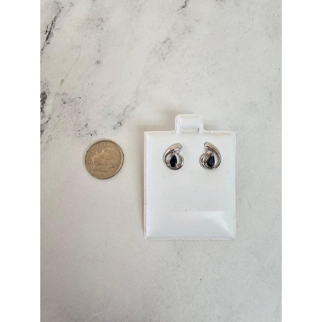 Contemporary Tear Drop Sapphire Studs with Diamond Accent 14k White Gold, 2 Pieces For Sale - Image 3 of 3