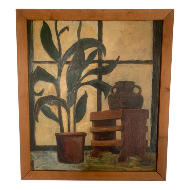 French Artist, Still Life with Plant, 1955, Oil on Canvas For Sale