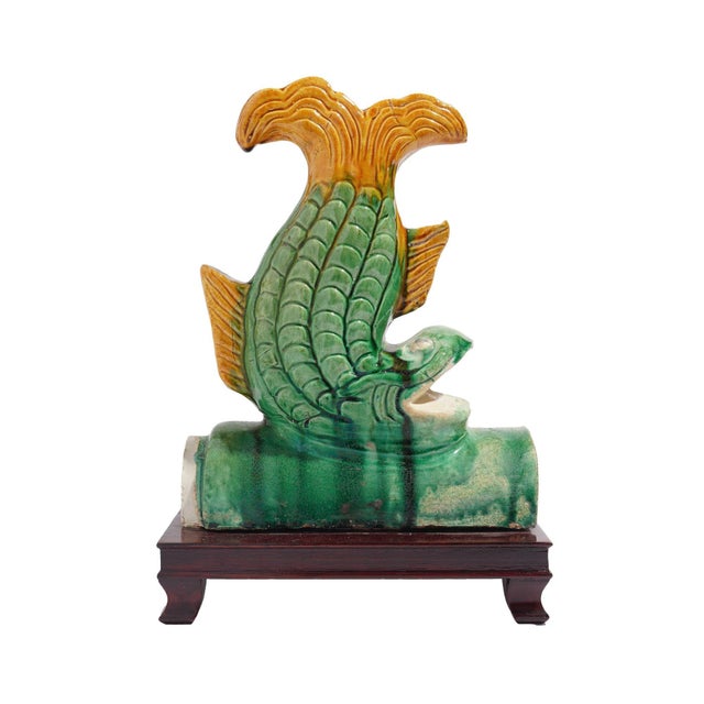 Mid 20th Century Traditional Chinese Ceramic Fish Form Roof Tile on Stand, C. 1900's For Sale - Image 5 of 8
