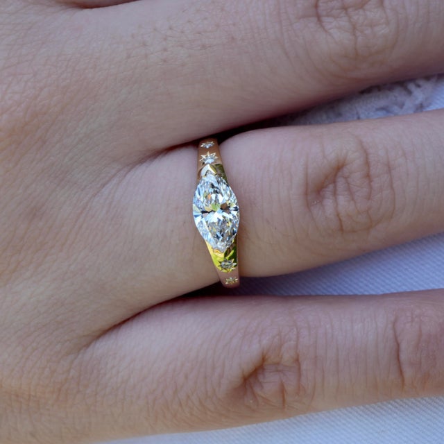 Not Yet Made - Made To Order Kai Vintage Starlight 2.04 CTW Marquise Lab Grown Diamond East-West Ring in 14k Gold (All Sizes Available) For Sale - Image 5 of 9
