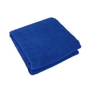 African Bogolan Textile Mud Cloth Blue 44" by 62" For Sale