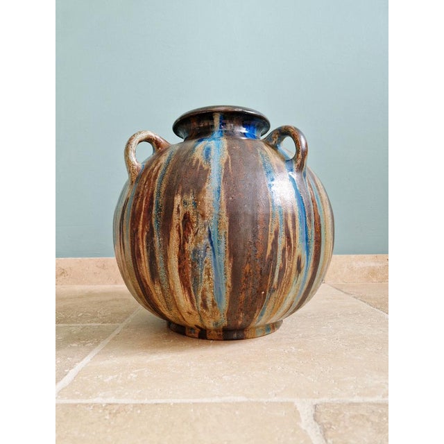 Large Vase with Handles in Flamed Stoneware by Roger Guérin, 1920s For Sale - Image 4 of 16