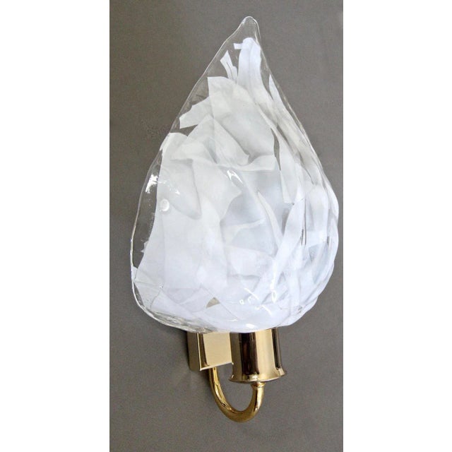 White La Murrina Murano White and Clear Glass Leaf Wall Sconces - a Pair For Sale - Image 8 of 13