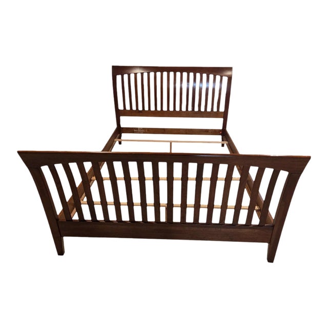 1990s Ethan Allen American Impressions Queen Sleigh Bed Mission Arts Crafts Headboard For Sale