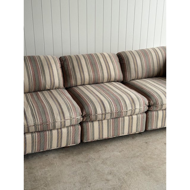 1980s Vintage Postmodern Striped Pillow-Back Three-Piece Modular Sofa For Sale - Image 4 of 17