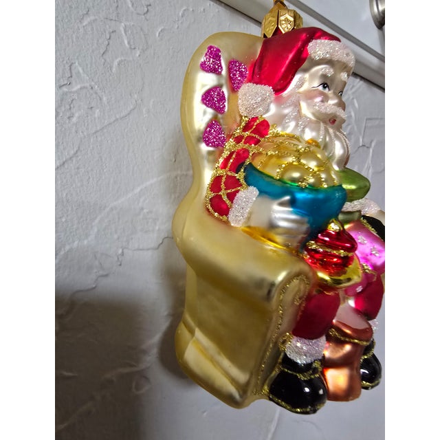 Authentic Inge-Glas Germany Hand-Blown Glass Santa in Armchair Ornament For Sale - Image 4 of 12
